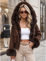 Krátká dámská bunda s odnímatelnou kožešinou, hnědá, FashionStreet TY5834 Krátká dámská bunda s odnímatelnou kožešinou, hnědá, FashionStreet TY5834