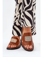 Dámské Pantofle Na Klínu Eko Kůže S Ozdobou Hnědé Sarela