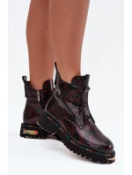 Lakované dámské kotníčková obuv z přírodní kůže s vyhříváním Artiker 57C0165 bordó