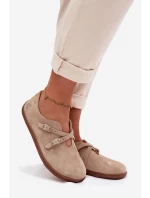 Kožené semišové polobotky Barefoot Dámské s pásky Zazoo N1271 béžové