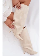 Kozačky s širokou horní částí a žebrováním na podpatku Béžové Harela