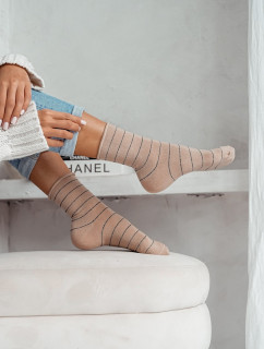 Béžové pruhované netlakové ponožky - Milena