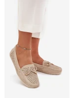 Dámské mokasíny s perforovaným vzorem a šněrováním Mirisa – béžové
