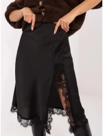 Černá saténová midi sukně s krajkou (3275) Černá saténová midi sukně s krajkou (3275)