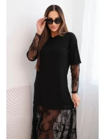 Dámské šaty s tylovým spodkem a rukávy černá