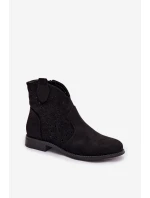 Dámské otevřené kotníkové boty na nízkém podpatku S.Barski HY61-8026 Černé