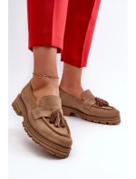 Zazoo Dámské semišové mokasíny s třásněmi, béžová