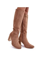 Dámské semišové kozačky na vysokém podpatku Kilrenita béžové - Seastar