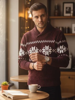 Pánský vínový svetr FashionStreet WX2271