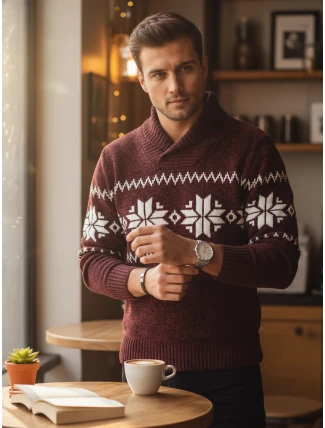 Pánský vínový svetr FashionStreet WX2271 Pánský vínový svetr FashionStreet WX2271