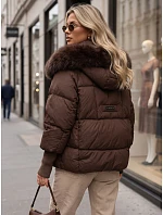 Dámská prošívaná zimní bunda s kožešinou, hnědá, FashionStreet TY5744