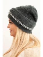 Dámská zimní čepice huňatá s perličkami a ozdobným vzorem grafitová