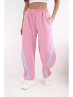 Dámské máslové kalhoty z viskózy s lampasem světle růžové