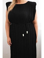 Dámské plus size viskózové plisované šaty s vázáním černá