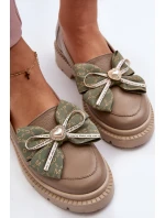 Dámské kožené mokasíny s mašlí Laura Messi 2787 Beige