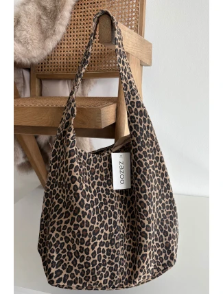 Kožená kabelka z přírodního semiše s leopardím vzorem Béžová Sanea