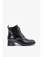 Kožené lakované kotníkové boty na podpatku zateplené D&A JC42-53 černé