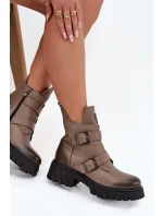 Dámské kotníkové boty z pravé kůže se sponami a ozdobným detailem Zazoo – tmavě béžové