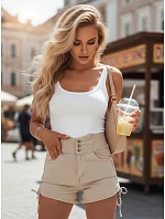 Dámské bavlněné šortky se zavazováním STYLE SHORTS beige FashionStreet SY0391 Dámské bavlněné šortky se zavazováním STYLE SHORTS beige FashionStreet SY0391