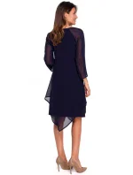 S159 Šifonové šaty s asymetrickým lemem - tmavě modré