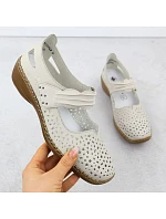 Dámská kožená prolamovaná obuv na suchý zip béžové barvy Rieker 41399-14