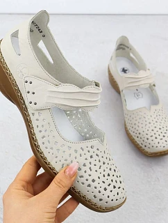 Dámská kožená prolamovaná obuv na suchý zip béžové barvy Rieker 41399-14