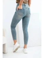 Dámské kalhoty M.sara s push-up efektem a středním pasem jeansové modré