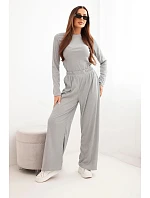 Dámský viskózový komplet s blůzou a širokými kalhotami hnědý Dámský viskózový komplet s blůzou a širokými kalhotami hnědý