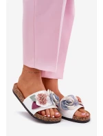 Dámské Pantofle S Květinami Na Korek Plošině Bílé Zinrosa