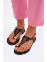 Dámské sandály na nízkém podpatku se zlatým detailem čokoládové Talorina