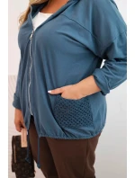 Dámská mikina Plus Size bavlněná oversize s dlouhým rukávem džínová modrá Dámská mikina Plus Size bavlněná oversize s dlouhým rukávem džínová modrá