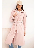 Dámský kabát vázaný v pase s límcem tmavý pudrový růžový Dámský kabát vázaný v pase s límcem tmavý pudrový růžový