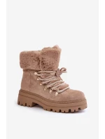 Dámské Šněrovací Boty S Kožíškem Tmavě Béžové Vaminia