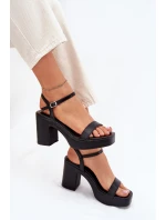 Eko Kožené Sandály Na Podpatku Černé Lillita
