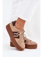 Dámské sneakersy na platformě z přírodní semiše béžové Eldira
