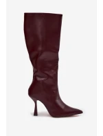 Dámské kozačky na podpatku nad koleno bordó Vionette