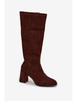 Dámské kozačky na podpatku z eko semiše čokoládové Yelisse