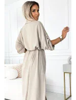 531-1 Midi košilka se zlatými knoflíky a vázáním - BEACH