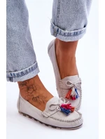 Semišové Mokasíny S Mašlí A Třásněmi šedá Dorine