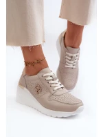 Dámské kožené tenisky na podpatku béžové S.Barski LR810