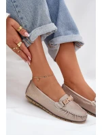 Lesklé Ploché Mokasíny Z Přírodní Kůže D&A LR51-546 Zlaté