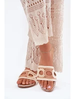 Háčkované dámské sandály na plochém podpatku béžové Nirina