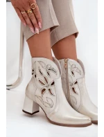 Kožené Prolamované Dámské Kotníkové Boty Na Podpatku Zazoo 3647 Zlatý Opotřebovaný