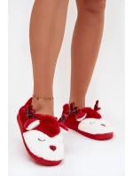 Dámské vánoční pantofle s motivem soba, huňaté – červené Orsella