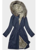 Tmavě modrá dámská bunda parka s kožešinovou podšívkou (5M3180-215)