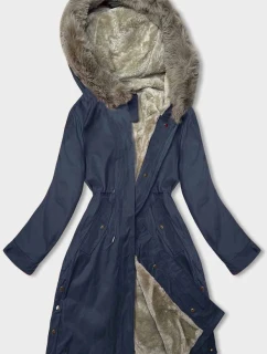 Tmavě modrá dámská bunda parka s kožešinovou podšívkou (5M3180-215)