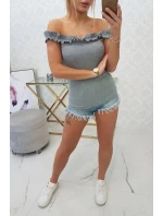 Třpytivá halenka s volánky šedá