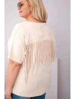 Dámská bavlněná halenka Plus size s výstřihem do V a třásněmi na zádech béžová