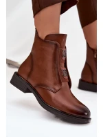 Dámské boty s izolací na nízkém podpatku s ozdobami hnědé Tavressa