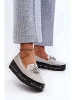 Lesklé Dámské Kozačky Ze Kůže Na Platformě S.Barski LR400 Stříbrné